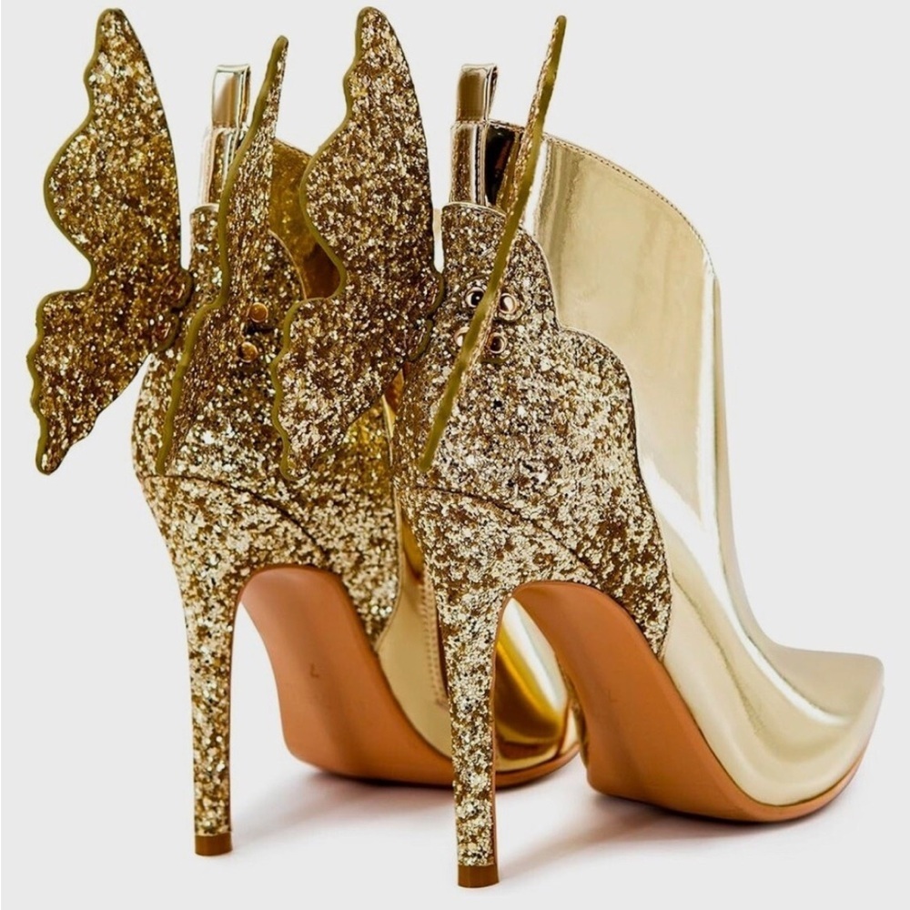 Ankle Boots Back Butterfly Sexy Pointed Toe Sz 5.5 Stiletto Booties Sparkly High - Picture 2 of 8